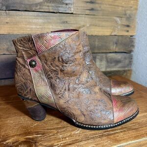 Spring Step L'Artiste Women's Waterlily Booties Brown Multi Shoes Size‎ 10.5